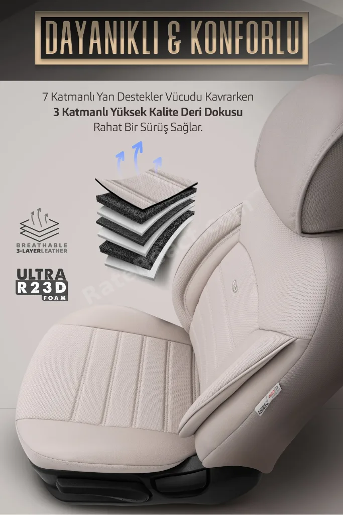 Oto Koltuk Kılıfı Tam Set Deri Universal Ekstra Destekli Bej - Inspire