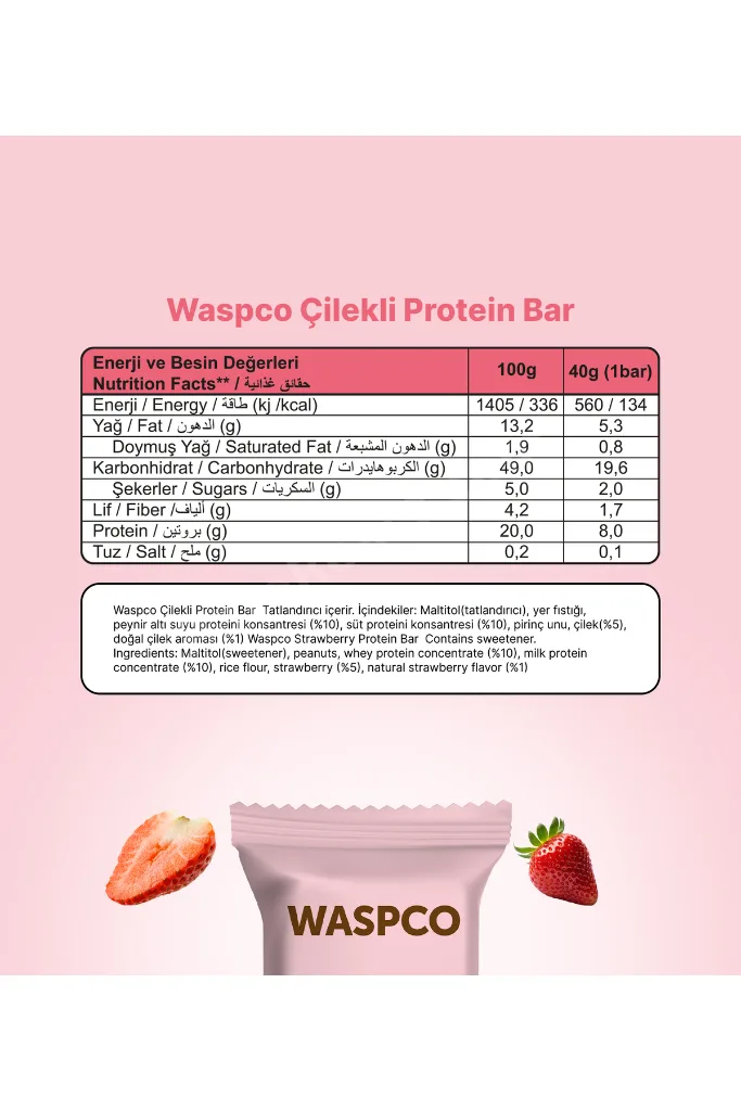Çilekli Protein Bar 40g X 16 Adet