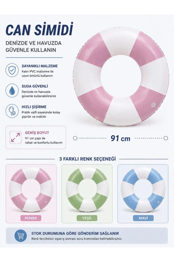 COASTAL CABANA CİZGİLİ DESENLİ 91 CM ÇAPINDA ŞİŞME DENİZ SİMİDİ CAN SİMİDİ