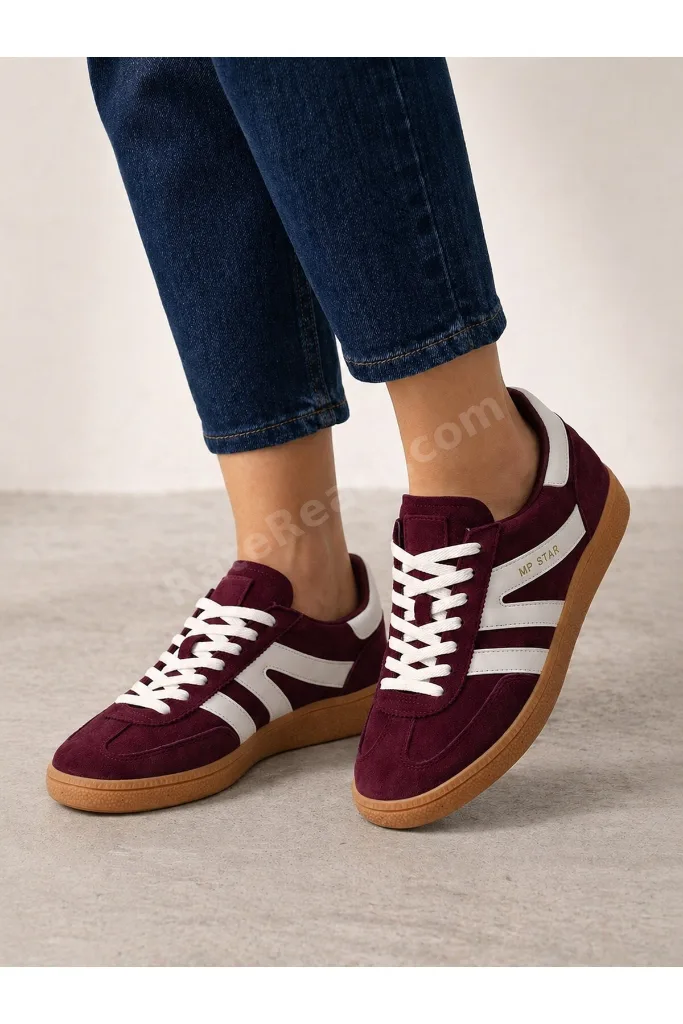Rahat Bağcıklı Günlük Spor Ayakkabı Kadın Sneaker Bordo