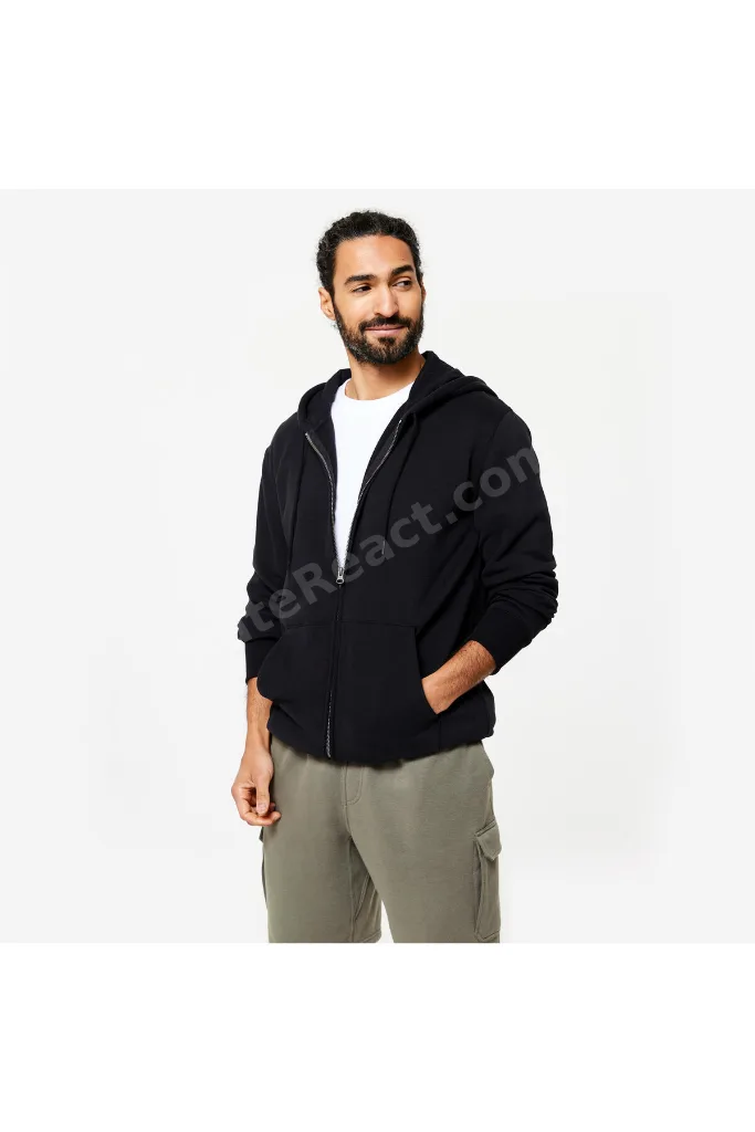 Domyos Erkek Kapüşonlu Fermuarlı Sweatshirt - Siyah