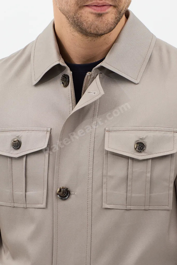 Fred Erkek Vizon İtalyan Kesim Slim Fit İlkbahar-Sonbahar Trençkot-Mont