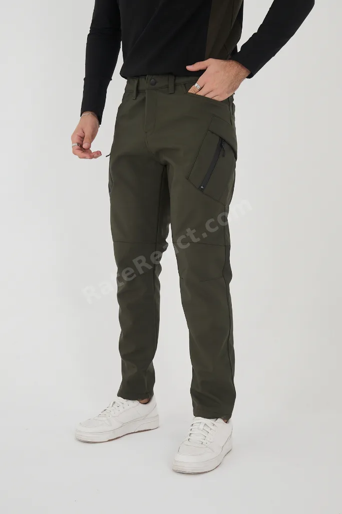 Camp594 Outdoor Softshell Su Ve Rüzgara Dayanıklı Içi Polarlı Kışlık Erkek Haki Taktik Pantolon