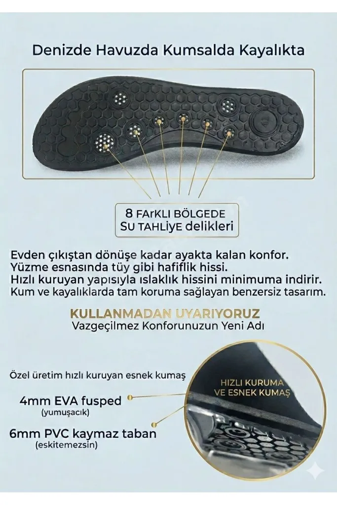 Siyah Sarı Desenli Kaymaz Tabanlı Deniz Ayakkabısı - Esnek Plaj ve Havuz Ayakkabısı - Deniz Patiği
