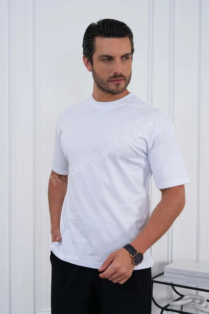Bisiklet Yaka Beyaz Regular Fit %100 Pamuklu Erkek Tişört