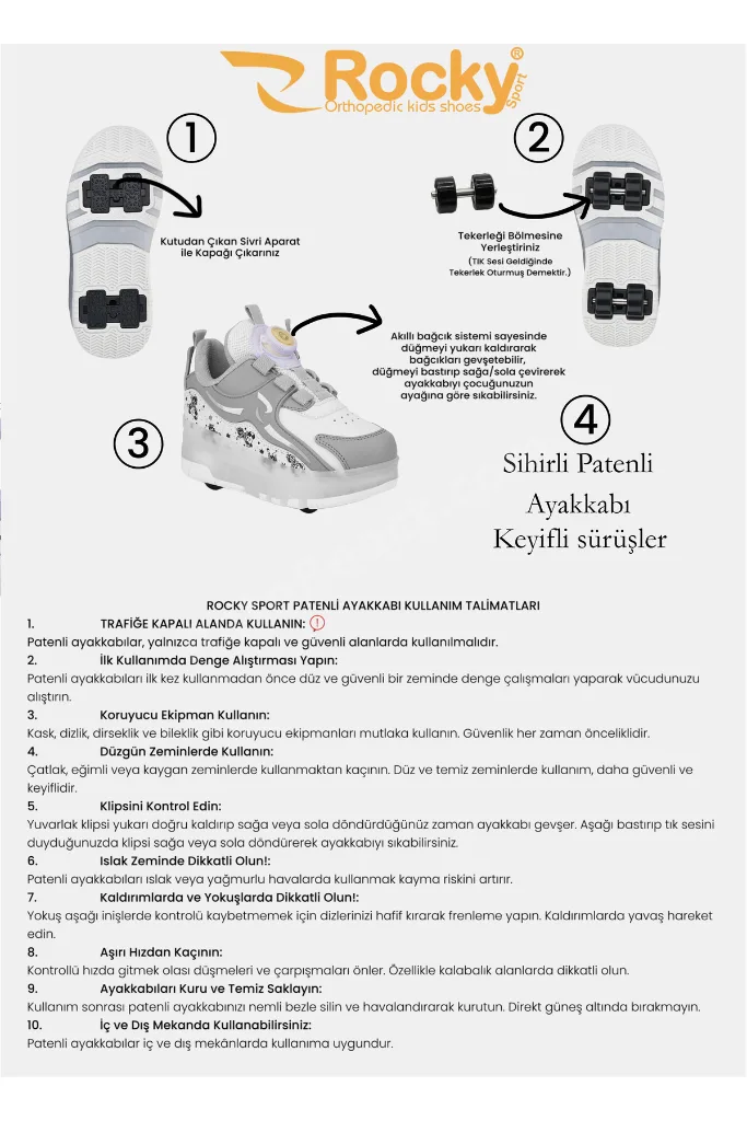 KAYKAYLI IŞIKLI PATENLİ ÇOCUK SPOR AYAKKABISI-KAYKAYLI ORTOPEDİK SPOR AYAKKABI --30 NUMARA--