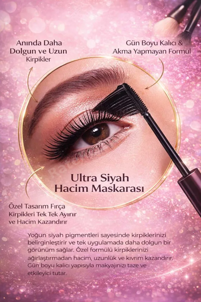 ULTRA HACİM VE DOLGUN KİRPİKLER İÇİN PREMİUM MASKARA ( KAŞ VE KİRPİK SERUMU HEDİYELİ )