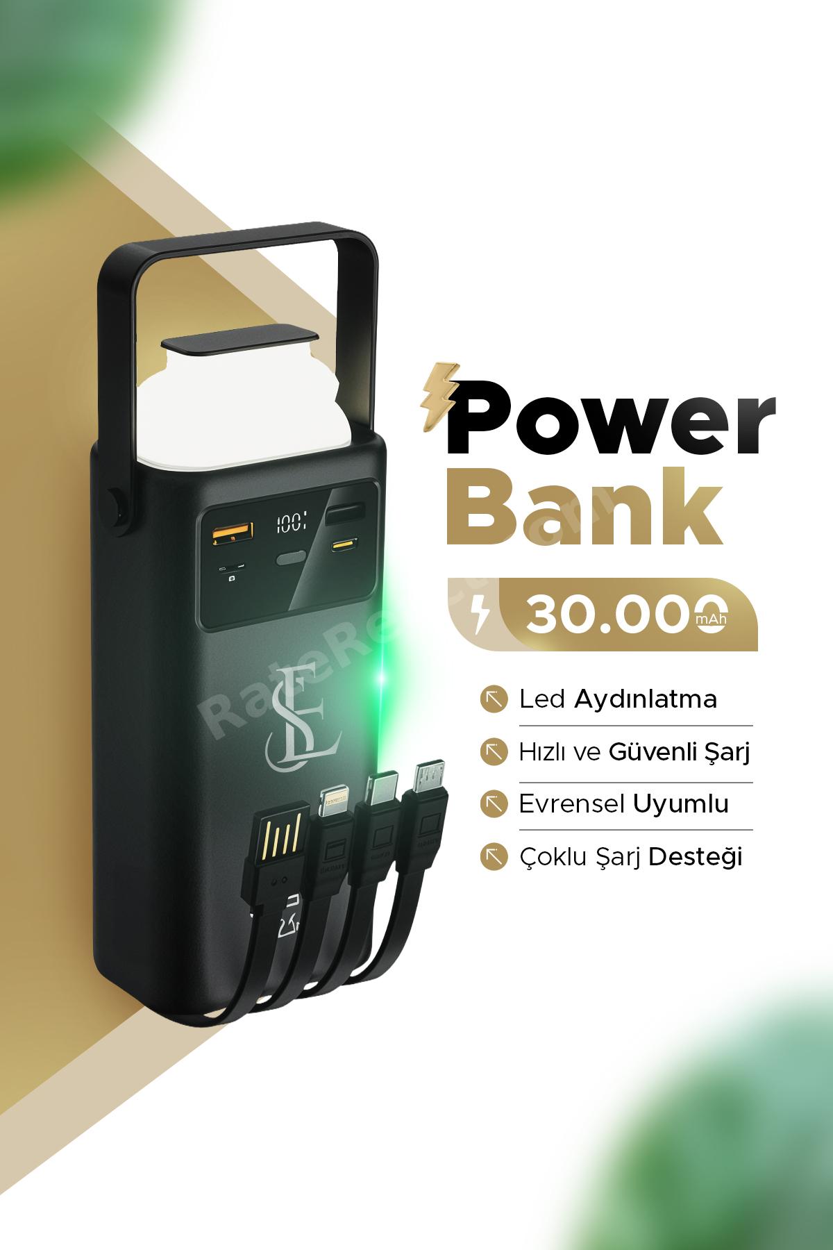 Hızlı Şarjlı Powerbank 30000mAh 22.5W Dahili Kablolu 2x USB Outdoor Taşınabilir