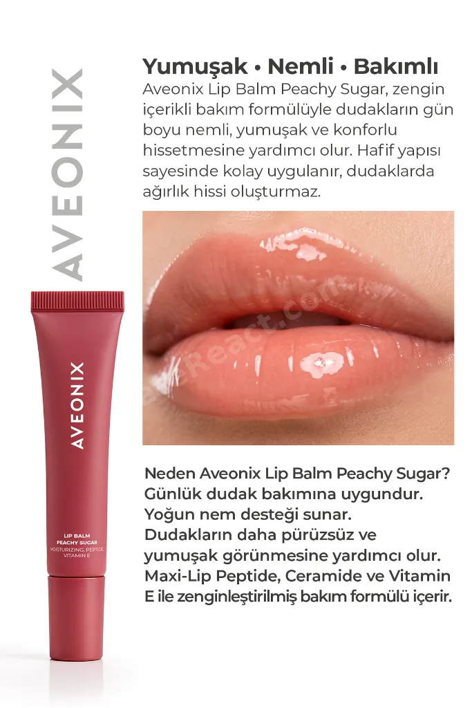 Cam Görünümlü Dudak Parlatıcısı Lip Balm Peachy Sugar | Yoğun Nem | E Vitamini & Peptide