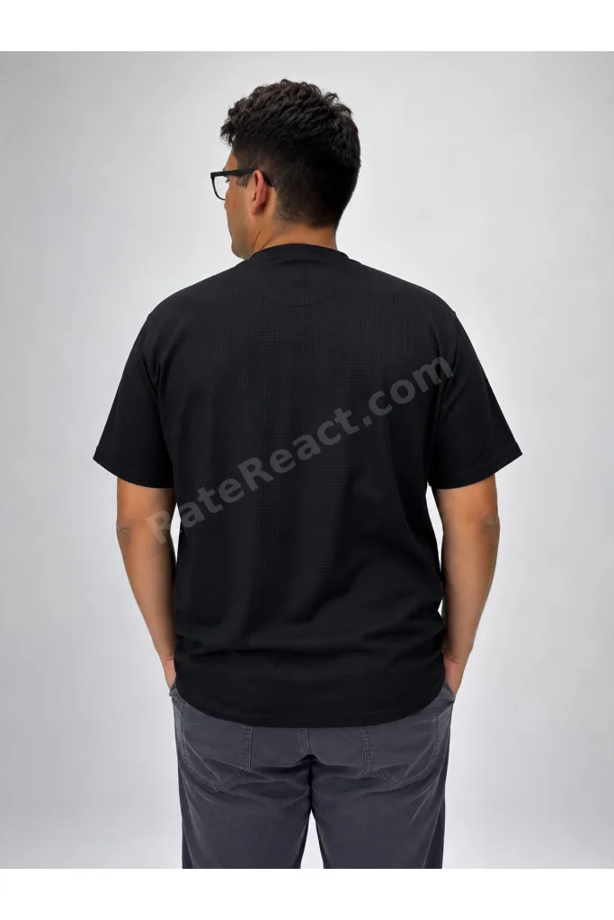 Büyük Beden Sıfır Yaka Waffle Kumaş Basıc Erkek Tshirt