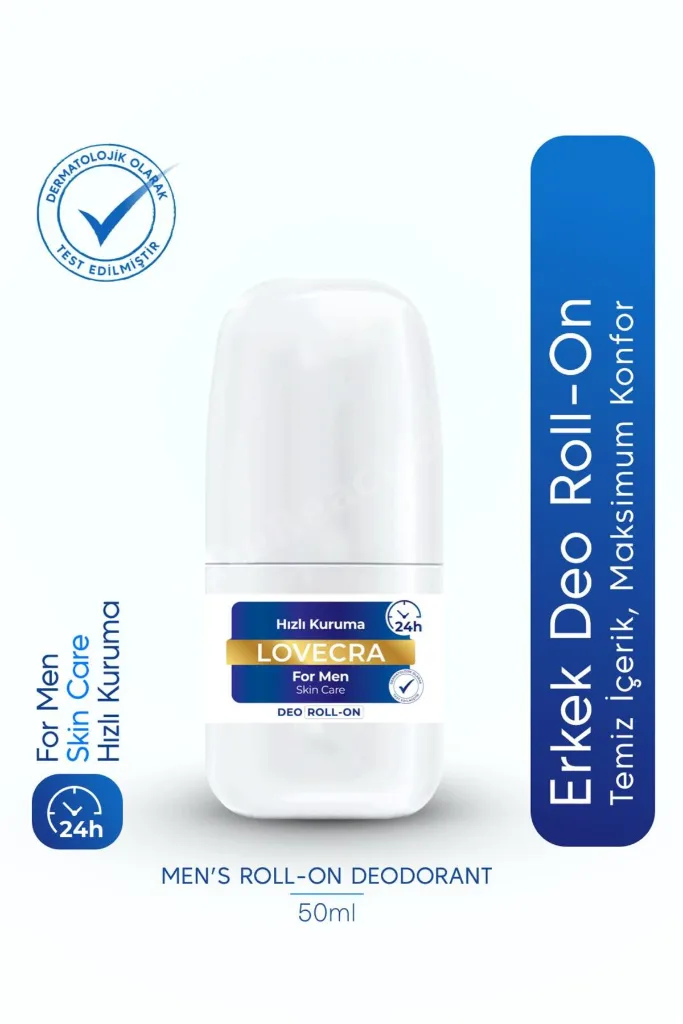 Doğal Erkek Deo Roll On 24 Saat Etkili Terleme Önleyici Ter Kokusuna Karşı Koruma Hassas Cilt 50 ml