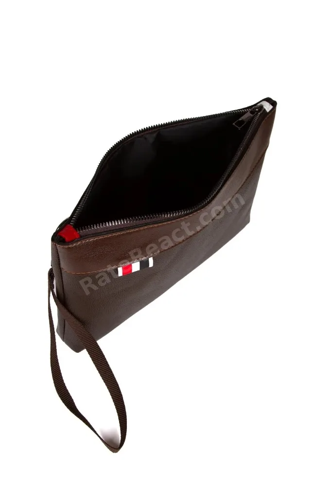Deri El Askılı Dosya Evrak Günlük Portföy & Clutch Çanta - Kahverengi