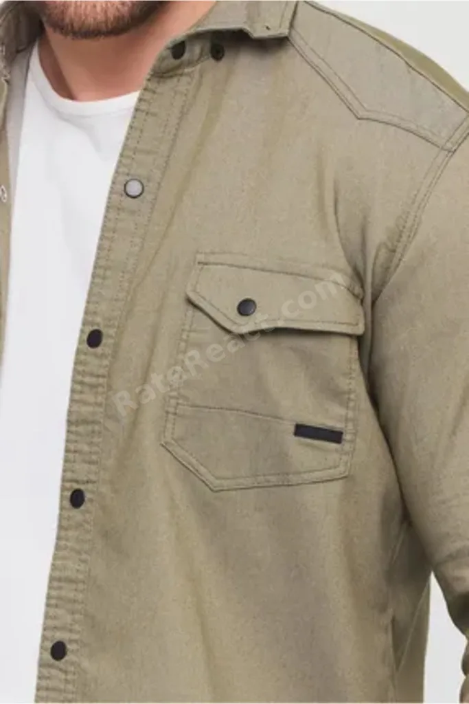 Slim Fit Dar Kalıp Kot Gömlek Açık Haki