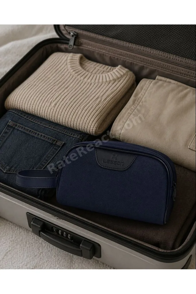 Lacivert Erkek Bakım Çantası – Suya Dayanıklı Dokulu Kumaş Seyahat Organizer Dopp Kit Tıraş ve Kozmetik Çantası 8376