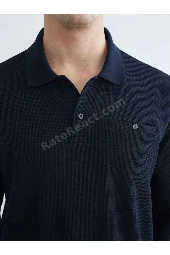 Lacivert Polo Yaka Erkek Sweatshirt