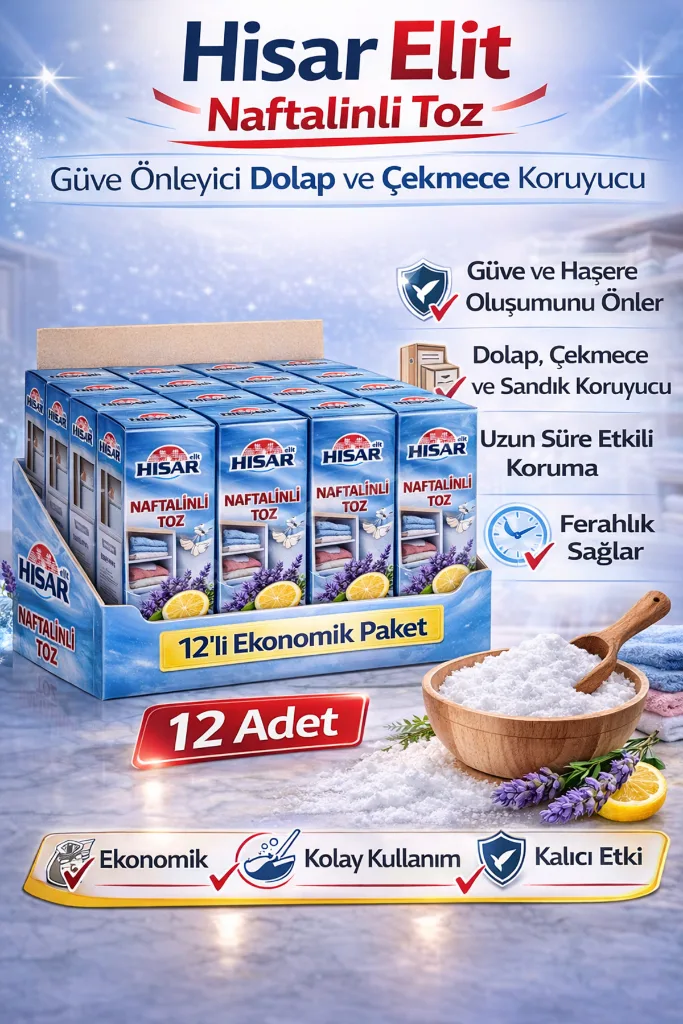 Hisar Elit Naftalinli Toz Güve Önleyici Dolap ve Çekmece Koruyucu 12 Adet