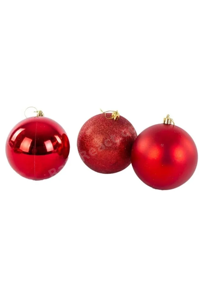 12'li Kırmızı Noel Topu, 3 Cm Çam Ağacı Süsü ve 15 cm Tepe Yıldızı
