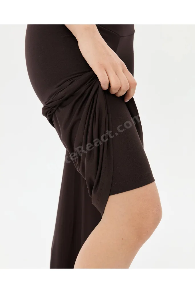 Kahverengi Şortlu Yoga Pantolon Ince Dökümlü Yoga Pantolon