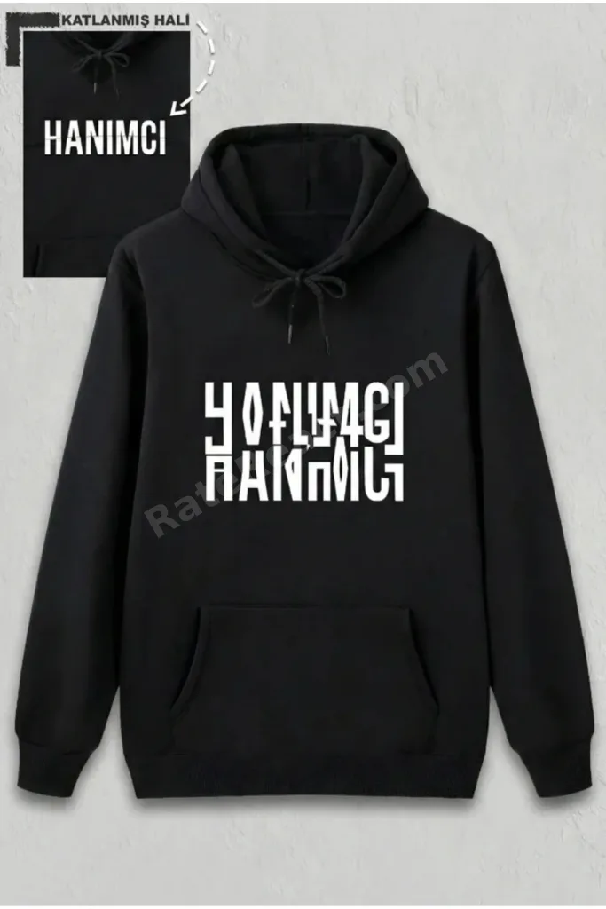 Sevgililer Günü Özel Kapüşonlu Hanımcı Baskılı Oversize Sweatshirt - Siyah