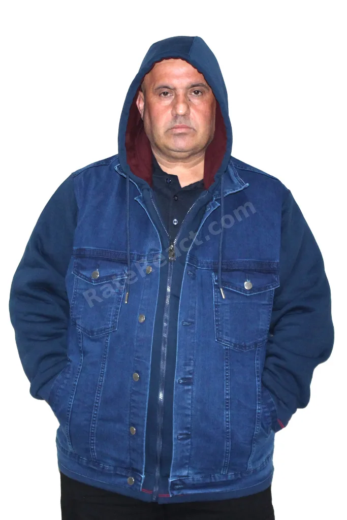Erkek Büyük Beden Kapüşonlu Kot Mont