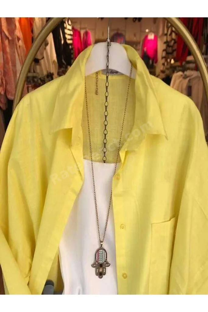 Kadın Oversize Keten Gömlek Yeni Sezon Yazlık Keten Gömlek SARI