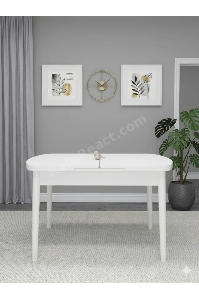 Beyaz Açılır Kelebek Yemek Masası , Gri Polo Sandalye (4 Adet )