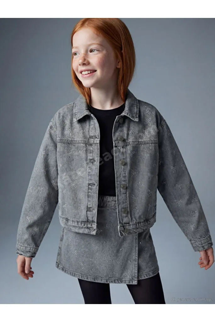 Shining Store'dan Işıltılı Seçimler Fiyonk Taşlı Kız Çocuk Jean Ceket