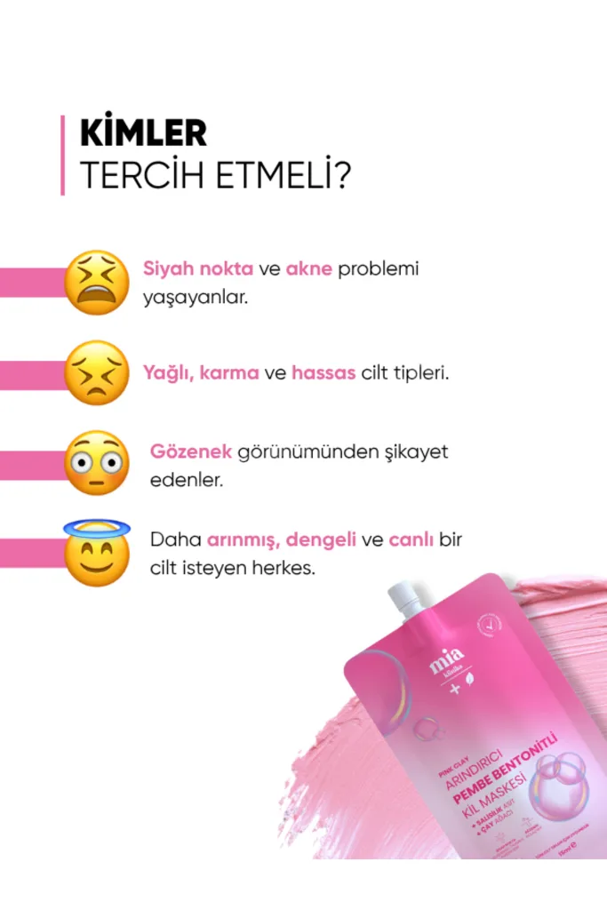 Siyah Nokta Karşıtı, Gözenek Sıkılaştırıcı Bentonitli Pembe Kil Maskesi 15 ML