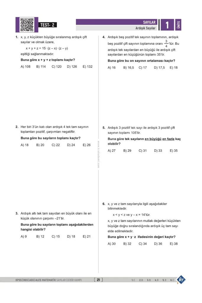 Gerçel Matematik KPSS DGS AGS ALES Sayılar Cebir İlk 15 Konuyu Fulle