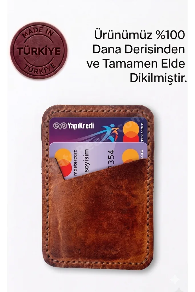 % 100 Hakiki Deri El Yapımı İtalyan Kartlık Minimalist Tasarım