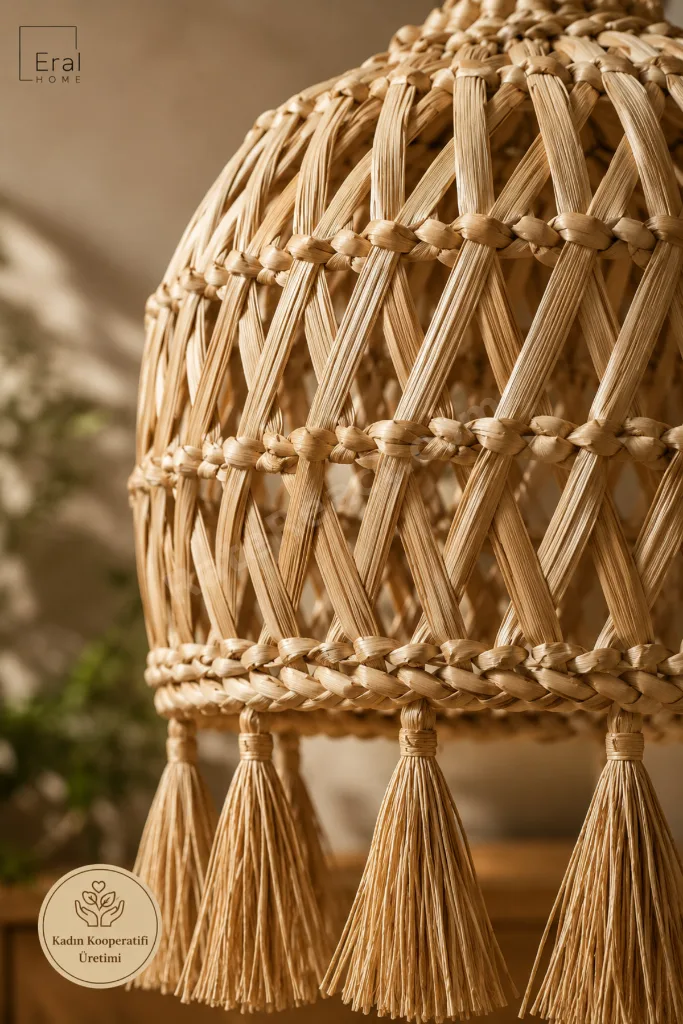 Dekoratif Rattan El Örmesi Hasır Tarz Tekli Sarkıt Avize 30 cm İskandinav Balkon Bahçe Salon