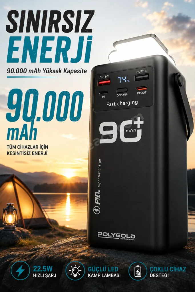 90.000 Mah 22,5W PD Hızlı Kablolu Kamp Lambası Outdoor Serisi Powerbank Fast Led Lamba