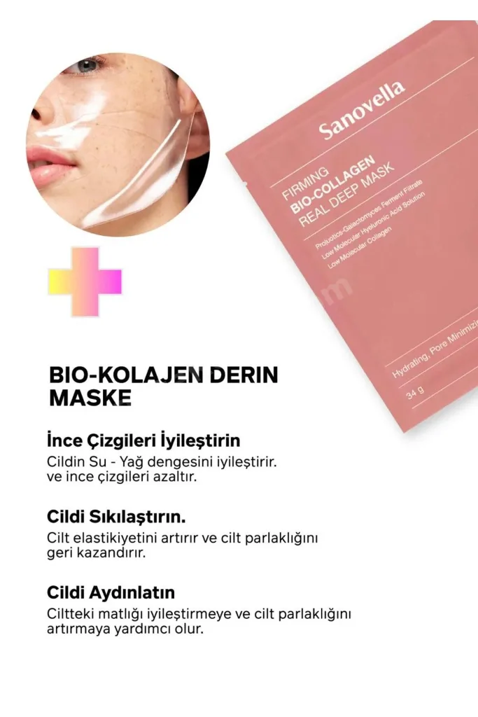 3 Adet Bio - Collagen Real Deep, Şeffaflaşan, Nemlendiren, Gözenek Küçülten, Kore Yüz Maskesi