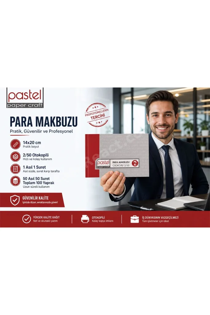 Para Makbuzu 14x20 cm 2/50 (50 asıl 50 suret 100 yaprak) Otokopili 2 Nüsha ( 1 Asıl, 1 Suret ) - 96 Adet
