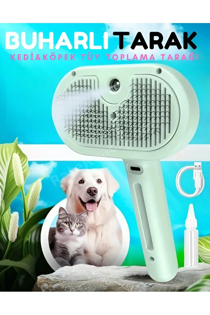 Kedi,Köpekler İçin Şarjlı Buharlı Tüy Toplama Temizleme Makinesi Masaj Etkili,Sessiz sulu Yeşil Renk