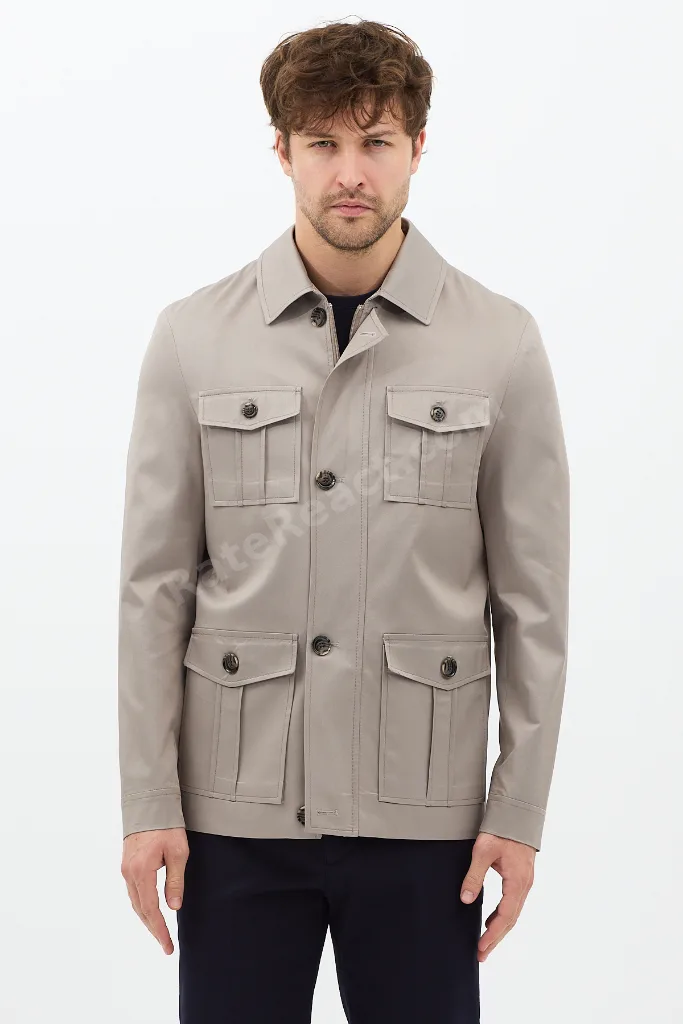 Fred Erkek Vizon İtalyan Kesim Slim Fit İlkbahar-Sonbahar Trençkot-Mont