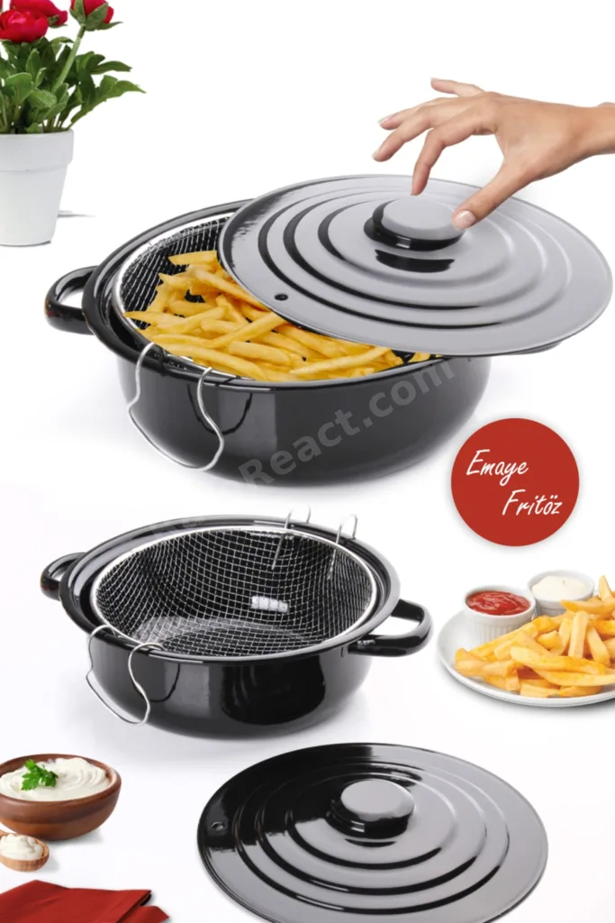 Yanmaz Yapışmaz Süzgeçli Emaye Fritöz Kızartma Tenceresi | Sepetli Kızartma Tenceresi