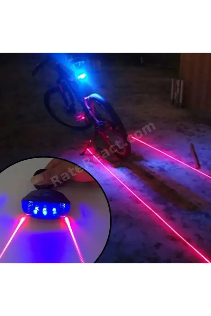 Lazerli Bisiklet Arka Işık | LED Stop Lambası | Güvenlik Şeritli Lazer Işık | Pilli Bisiklet Lambası