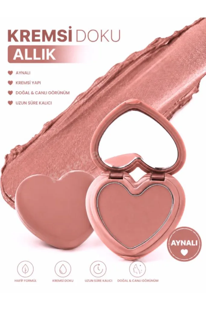 Kalpli Aynalı Krem Allık - Doğal Glow Etkili ve Uzun Süre Kalıcı Soft Pink Blush (ISLAK GÖRÜNÜM)