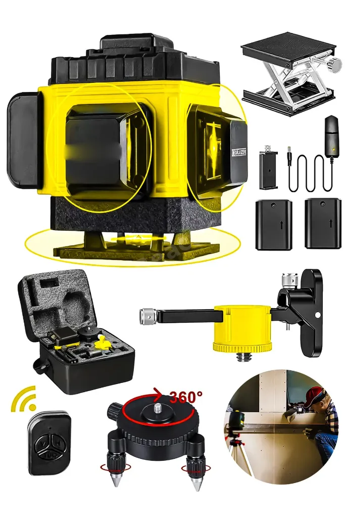 Pro Alman Kaucuk 360° 12 Köşe Otomatik Hizalamalı Çizgili Lazer Metre  .