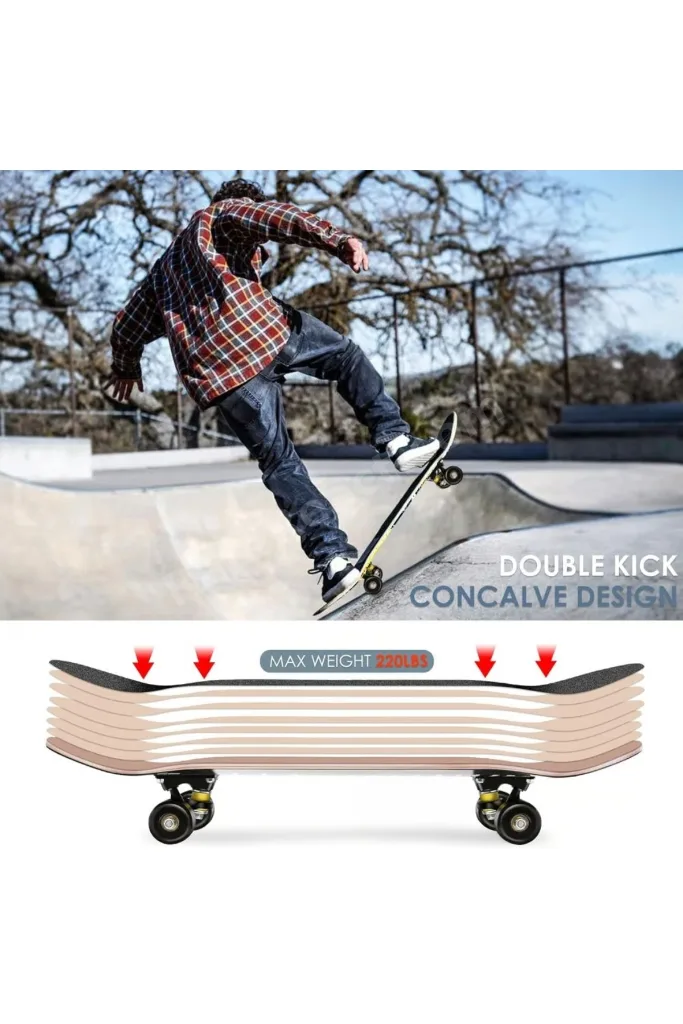 Kemik Tekerli Pro Kaykay Zımparalı Kaymaz Profesyonel Skateboard Abec 7