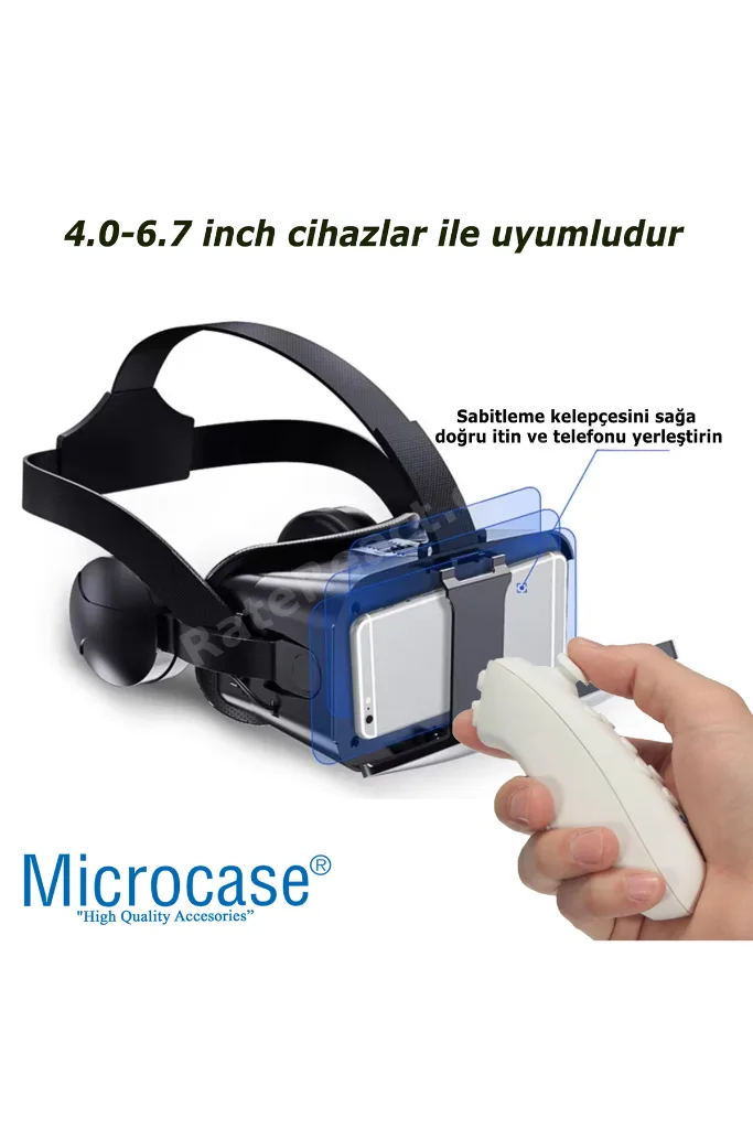 VRPARK J20 3.5mm Kulaklıklı 3D Sanal Gerçeklik Gözlüğü+ VR Kablosuz Bluetooth Kumanda-AL4752