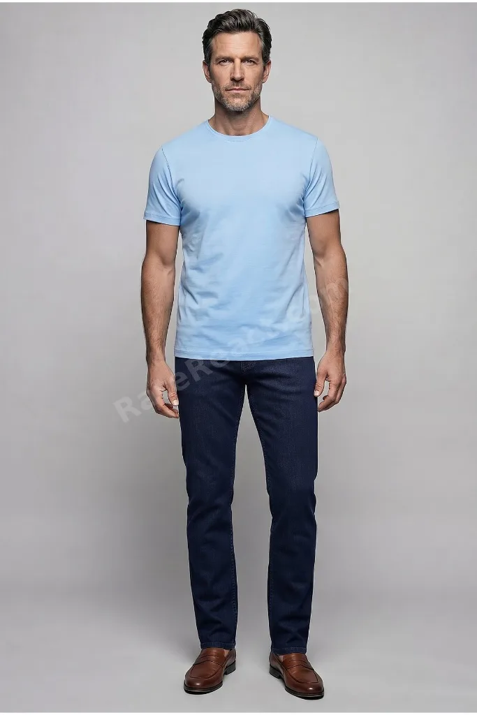 Açık Mavi Bisiklet Yaka T-shirt