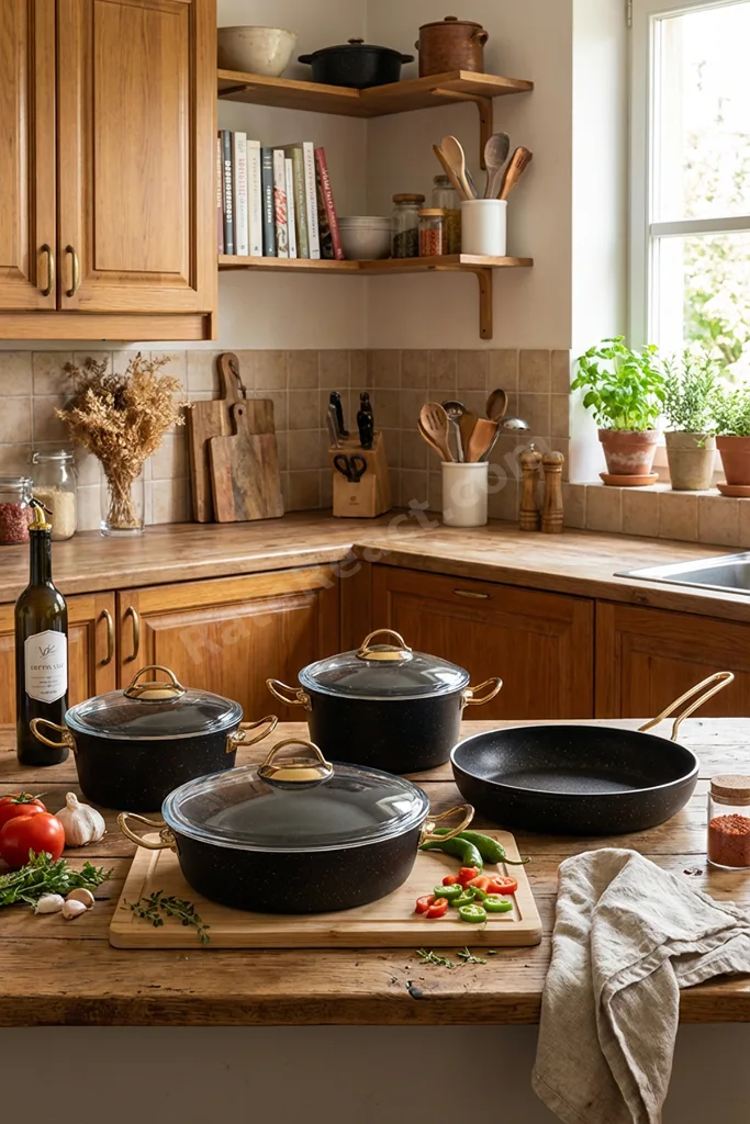 7 Parça Ewx Siyah Granit Tencere Seti – Metal Kulp, Yapışmaz Yüzeyli, Şık ve Dayanıklı Tasarım
