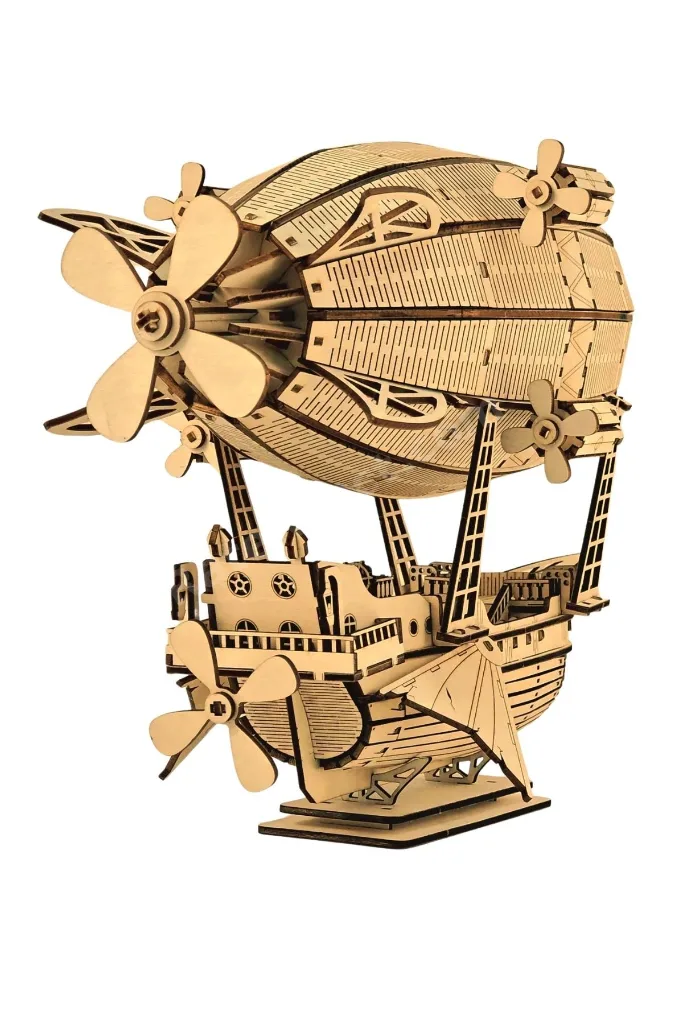Steampunk Zeplin Minyatür Ahşap Maket 3D Puzzle DIY Kendin Yap Hobi Koleksiyon Seti