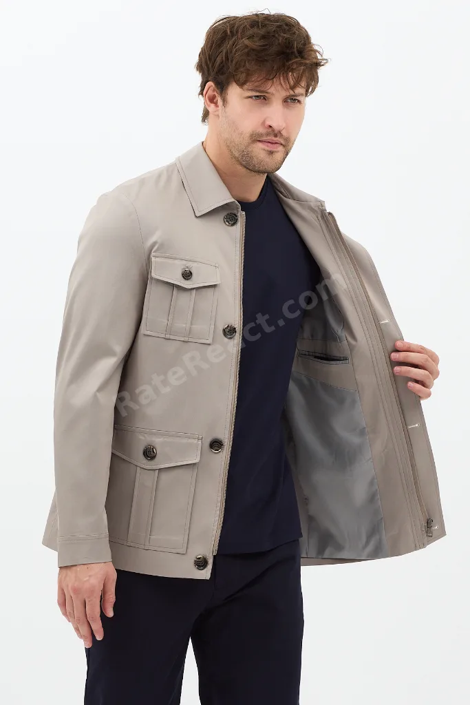 Fred Erkek Vizon İtalyan Kesim Slim Fit İlkbahar-Sonbahar Trençkot-Mont