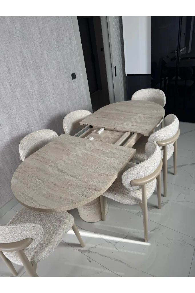 Bohem Masa Takımı Ahşap Açılır Masa Takımı 6 Kişilik Masa Sandalye Takımı İskandinav Takım