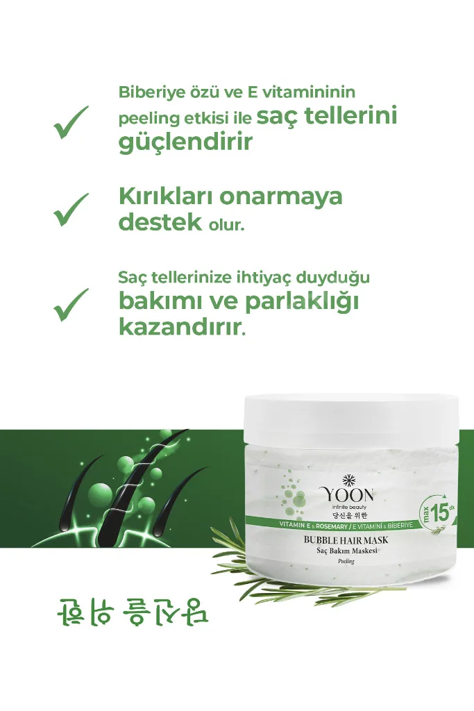 Biberiyeli Saç Maskesi, E Vitamini, Peeling Etkili, Saç Tellerini Güçlendirir, Kırık Onarır 250ml