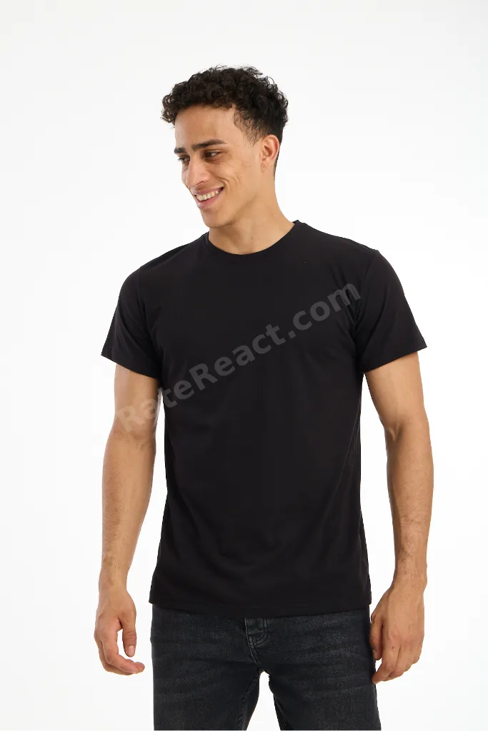 MÅNSKEN YÜKSEK İSVEÇ KALİTESİ Regular Kesim %100 Pamuk Siyah Bisiklet Yaka Premium Tişört / T-Shirt