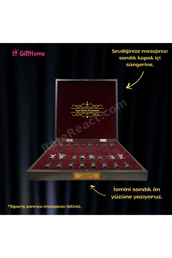 Parlak ve Rustik Desenli MDF Sandıklı Satranç Takımı 36x36x6
